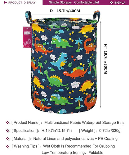 Laundry Hamper Large Canvas Fabric Lightweight Storage Basket/Toy Organizer/Dirty Clothes Collapsible Waterproof for College Dorms, Boys and Girls Bedroom,Bathroom (Forest Dinosaurs)