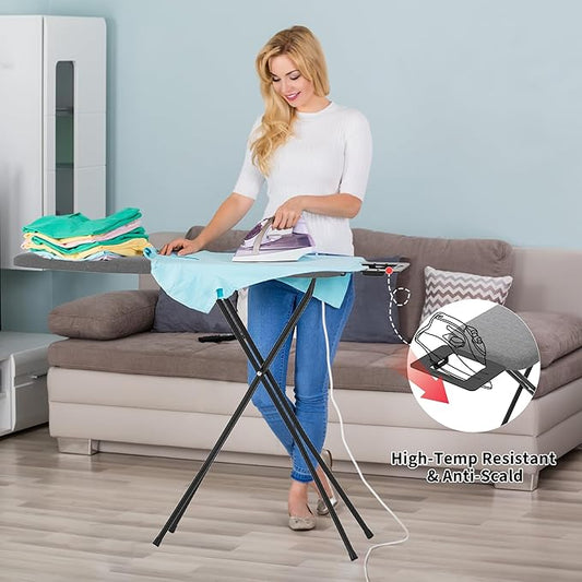 Ironing Board with Stable Iron Rest and 7 Adjustable Heights, 43" ×13" Size Iron Board with 4-Layer Heat Resistant Cover and Pad for Home Apartment Laundry, Gray