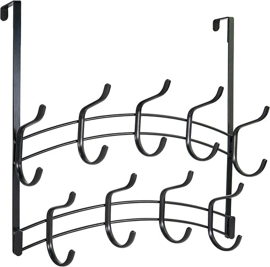 LYNK Professional® Home™ Over The Door Hooks - 18 Hook Over The Door Hanger - Over Door Coat Rack - Hanging Towels or Clothes - Bathroom, Bedroom or Laundry Room - Lifetime Ltd. Warranty – Black