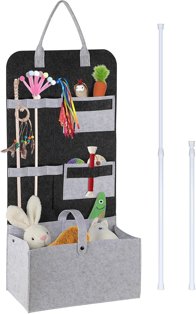 JUXYES Wall Hanging Cat Teaser Wand Toy Holder, Portable Cat Feather Wand Toy Storage Bag, Wall Durable Cat Feather Teaser Wand Toy Organizer, Help Keep Teaser Wand Toy Neat and Tidy