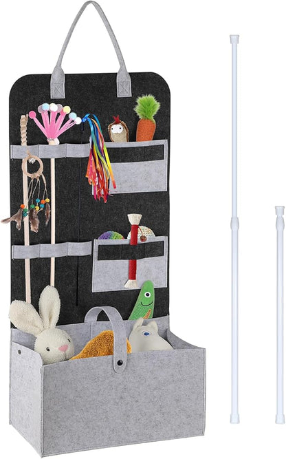 JUXYES Wall Hanging Cat Teaser Wand Toy Holder, Portable Cat Feather Wand Toy Storage Bag, Wall Durable Cat Feather Teaser Wand Toy Organizer, Help Keep Teaser Wand Toy Neat and Tidy