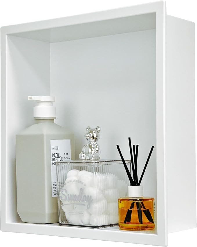 Stainless Steel Shower Niche 12"x12"，Shower Inserts Kit for Bathroom ， Recessed Shower Shelf Organizer for Storage Matte White （12"x12"）