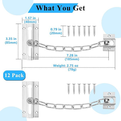 12 Pack Door Chain Lock, Stainless Steel Chain Locks for Inside Door, Premium Thickened with 72 Screws