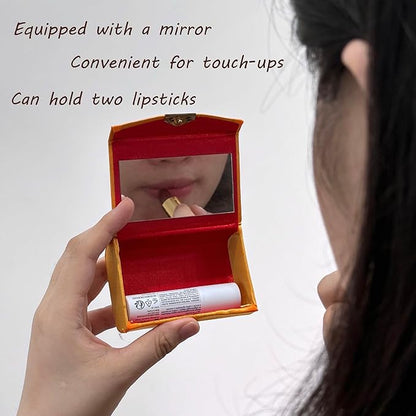 MIAO JIN 12PCS Lipstick Case with Mirror Lipstick Holder Storage Case Mini Portable Embroidery Jewelry Cosmetic Case (Random Color)