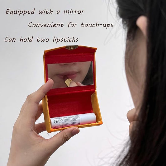 MIAO JIN 12PCS Lipstick Case with Mirror Lipstick Holder Storage Case Mini Portable Embroidery Jewelry Cosmetic Case (Random Color)