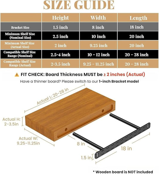 2pcs Floating Shelf Hardware Heavy Duty Hidden Shelf Brackets Support,Wall Mounting Invisible Floating Shelves Bracket with Jig (18" x 8" x 1.5" with Tools)