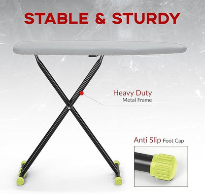 Ironing Board Full Size 54x14, RAINHOL Height Adjustable Iron Board with Thick Padded Cover and Smart Hanger, Heavy Duty Foldable Ironing Table with Silicone Pad Iron Rest, Gray