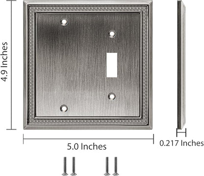 Henne Bery Sunken Pearls Heavy Duty Decorative Wall Plate Switch Plate Outlet Cover (Blank/Toggle, Heirloom Silver)