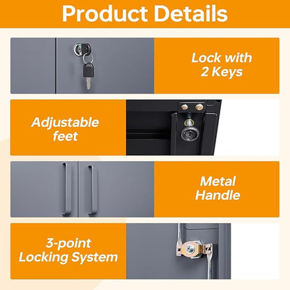 STANI Metal Garage Storage Cabinet with Lock, 71" Steel Lockable File Cabinet, Locking Steel Storage Cabinet with 4 Adjustable Shelves for Home, Office, Warehouse, Garage, School