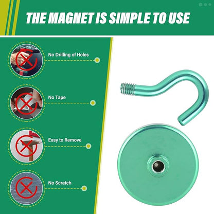 Neosmuk Magnetic Hooks, Heavy Duty 130lb+ Strong Magnet Hook for Cruise Cabins, Cruise Ship Essentials for Hanging, Metal Wall Refrigerator Hangers (Green, 10 Pack)