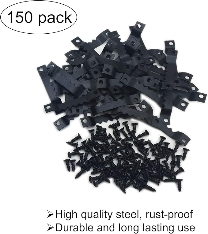 150 Pack Small Sawtooth Picture Hangers Steel Picture Hangers Picture Frames Hangers with Screws Picture Hang Solutions, for Hanging Clock Paintings Artwork Picture Frame Hook Photos (Black )