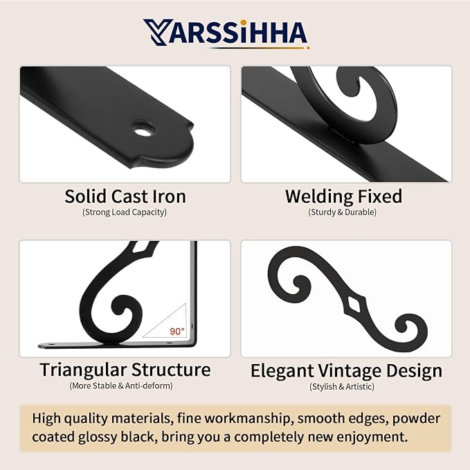 Yarssihha 5 Inch Decorative Shelf Brackets, 4 Pack Wall Mounted Metal Shelving Brackets, Heavy Duty Shelf Supports, Rustic L Shape Brackets for Floating Shelves DIY Home Kitchen, with Screws