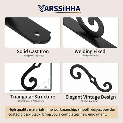 Yarssihha 5 Inch Decorative Shelf Brackets, 4 Pack Wall Mounted Metal Shelving Brackets, Heavy Duty Shelf Supports, Rustic L Shape Brackets for Floating Shelves DIY Home Kitchen, with Screws