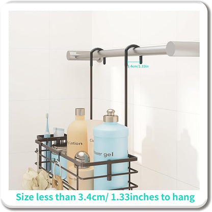HapiRm Hanging Shower Caddy Organizer - No Drilling Shower Shelves with Hooks and Toothbrush Holder, Rustproof 304 Stainless Steel Bathroom Organizer - Bronze
