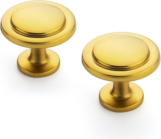 Ravinte 5 Pack 1-1/4 Inch Kitchen Cabinet Knobs - Brushed Brass Zinc Drawer Pulls and Door Handles for Dresser