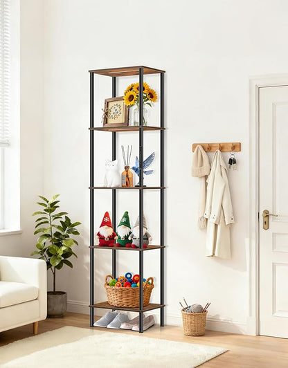5 Tier Tall Display Shelves with LED Lights, Touch & Remote Control, Dimmable Display Cabinet, Open Bookshelf with 3 Color Temperature, Timer for Living Room, Bedroom, Home Decor