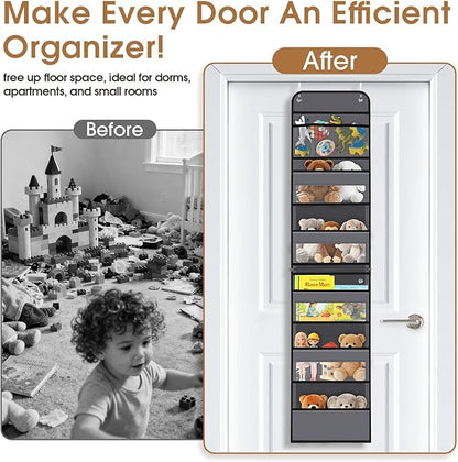 WISELIFE 6-Tier Over The Door Organizer Storage Detachable Design Door Hanging Storage Organizer with Clear Window Behind The Door Storage for Nursery Bedroom Bathroom Pantry Closet Dark Grey