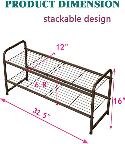 SUFAUY 2 Tier Shoe Rack, Closet Metal Shoe Rack Organizer Heavy Duty, Stackable, Bronze