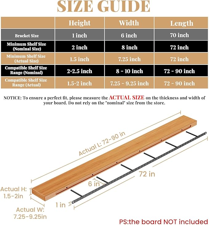 2pcs Floating Shelf Bracket Heavy Duty,Decorative Floating Shelf Hardware Hidden Black Metal Fireplace Mantel Brackets (70"X6"X1.0" with Tools)