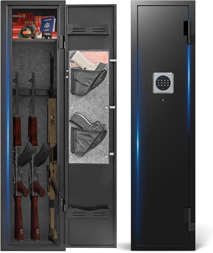 Marcree 2-3 Gun Safes for Home Rifle and Pistols, Digital Rifle Safe with Removable Shelf, Gun Cabinet for Rifles and Shotguns, Alarm System, Mute Function, Pistol Bags, LED Light