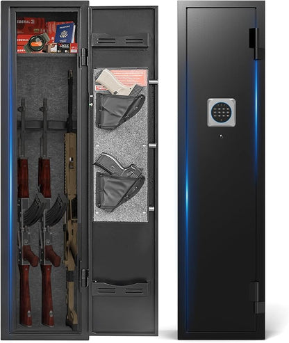 Marcree 2-3 Gun Safes for Home Rifle and Pistols, Digital Rifle Safe with Removable Shelf, Gun Cabinet for Rifles and Shotguns, Alarm System, Mute Function, Pistol Bags, LED Light