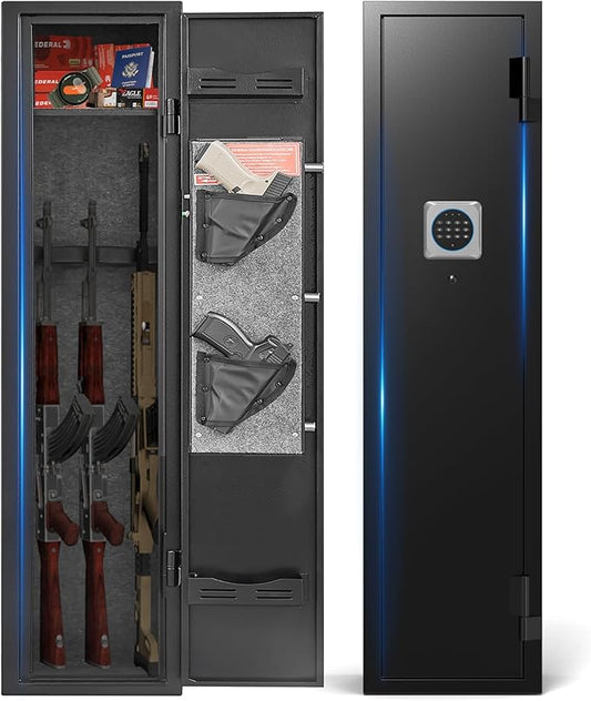 Marcree 2-3 Gun Safes for Home Rifle and Pistols, Digital Rifle Safe with Removable Shelf, Gun Cabinet for Rifles and Shotguns, Alarm System, Mute Function, Pistol Bags, LED Light