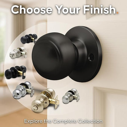 Copper Creek Colonial Privacy Interior Door Knob – ANSI Grade-3 Certified, Modern Heavy Duty Handle, Easy Install and Reversible for Bedroom, Bathroom and Closets – Matte Black (1 Pack)