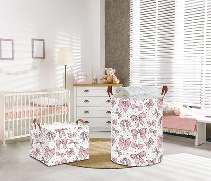 Laundry Hamper,Laundry Basket,Baby Nursery Hamper,Waterproof Storage Bin,Clothes Organizer Basket,Room Decor(Hand-drawn Bowknot)