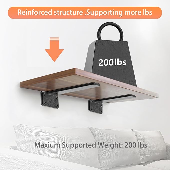 Floating Shelf Brackets upgraded, 6 inch, Black Heavy Duty Iron Shelf Brackets, Industrial Modern Floating Shelf Support for Wall Mount Shelves,Wide Brackets ,4 Pack, Support DIY(5mm Thickening Type).