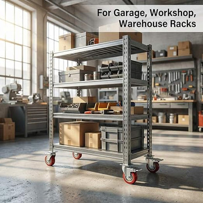 QWORK 3" Caster Wheels for Boltless Shelving – 500 lb Load Capacity, 4 Pack Storage Shelf Accessories for Garage, Storage, Workshop, 8-11/16" Total Height, 2-1/16" Side Length