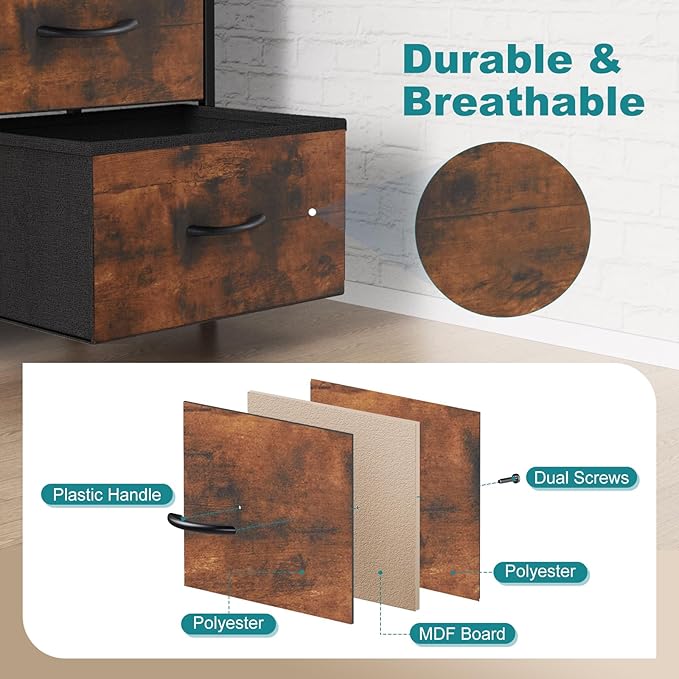 OLIXIS 8 Drawer Storage Dresser with Wood Top - Wide Fabric Chest Organizer for Bedroom, Closet, Living Room,Tower Cabinet, TV Stand, Hallway Entryway Furniture,Brown