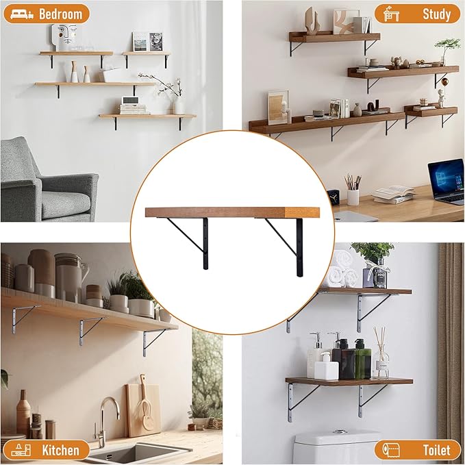 HOME MASTER HARDWARE 10 x 8 in Shelf Brackets, 90 Degree Triangle Wall Mount Angle L Bracket for Floating Shelves, Metal Support w/ Screws, 10 Pack Black