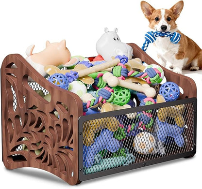 handrong Large Dog Toy Basket,Wood Dog Toy Box,Cat Toy Basket Box,Dogs Toys Storage Bin,Pet Toys Baskets for Living Room Outdoors Organizing Storage