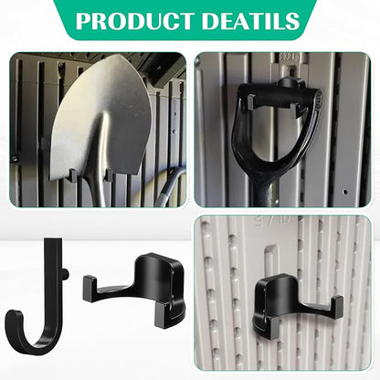 20 Pcs Storage Shed Tool Hooks Tool Hanger Compatible with Suncast Shed Accessories for Hanging Storage Shelves Organizer Accessories Parts Replacement Screws Brackets (J Shape/u Shape,Black)