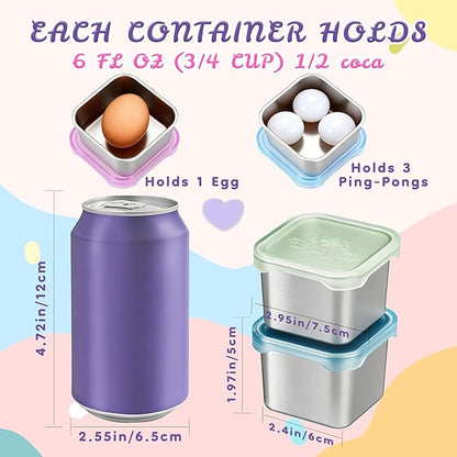 6-Pack Small (6 oz) Stainless Steel Snack Containers for Kids, Easy-Open Toddler Snack Containers with Lids - Cute Dinosaur Small Stackable Metal Snack Box for Daycare, School, Travel