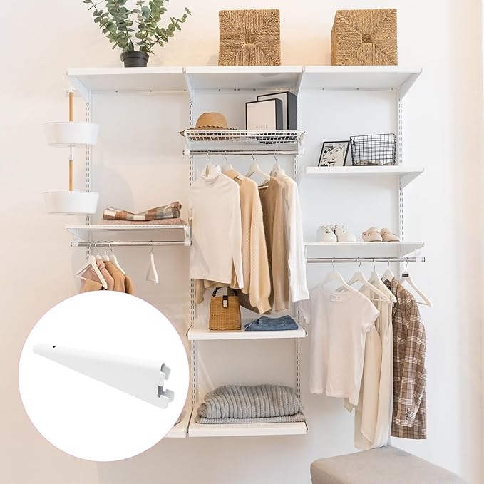 10 Pack Adjustable Shelf Brackets 7 Inch, Heavy Duty Wire Shelving Brackets for Double Track System (White)