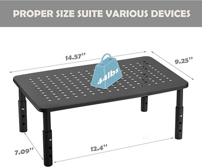 Monitor Stand for Desk Monitor Riser, Adjustable Laptop Riser, Desk Organizer Desktop Printer Laptop Storage Shelf, Mesh Metal Computer Item Stand (1 Piece)(14.5" Lx9.3 W)
