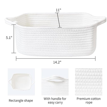 ABenkle Small Storage Basket with Handles, Cotton Rope Woven Dog Cat Toy Bin, Decorative Shelves Closet Organizing for Nursery Laundry Bedroom, 14.2''x 11''x 5.1''