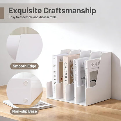 Vertical Magazine File Holder, Desk Organizer and Storage for Magazines, Binders, Notebooks, Envelopes, Multi-Purpose Desktop File Organizer for Home, Office & Classroom, 4 Pack, White
