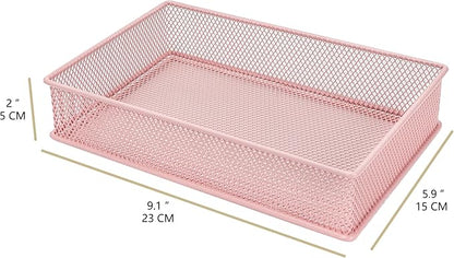 Annova Mesh Stackable Drawer Cabinet and Shelf Organizer Bins Storage Basket School Office Supply Holder Tray- Set of 2 (Light Pink, 6x9x2 Inch)