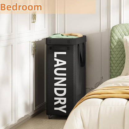 2 Pack Laundry Basket with Wheels, 90L Rolling Laundry Hamper with Wheels, Large Clothes Hamper on Wheel with Removable Mesh Bag for Bedroom, Dorm, Black
