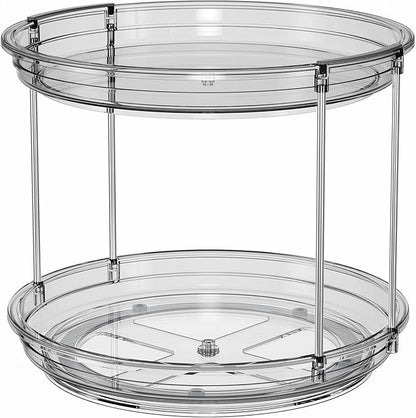 LAMU 2 Pack 2 Tier Lazy Susan Turntable Organizer 9.25'' Rotating Spice Rack Organization for Cabinet, Kitchen, Pantry, Countertop, Bathroom, Vanity, Medicine Cabinet Organizer, Grey