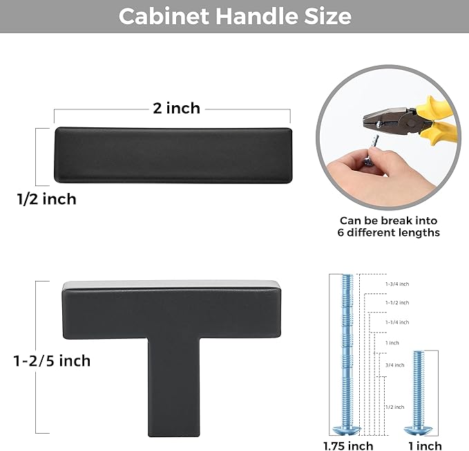 20 Pack Matte Black Cabinet Knobs - Kitchen Cabinet Knobs Black Cabinet Pulls for Kitchen Cabinet Drawer Stainless Steel Dresser Knobs for Cabinet Hardware 2in Length Single Hole Square