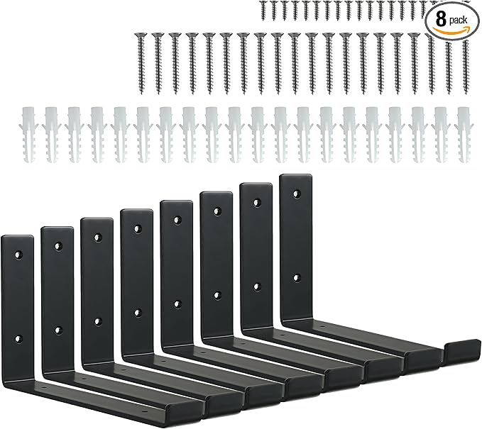 HEART ART Black Shelf Bracket 10 Inch, Shelf Brackets Heavy Duty,L Brackets for Shelves,Floating Shelf Bracket 8 Pack,9.5" L×6" H×1.5" W