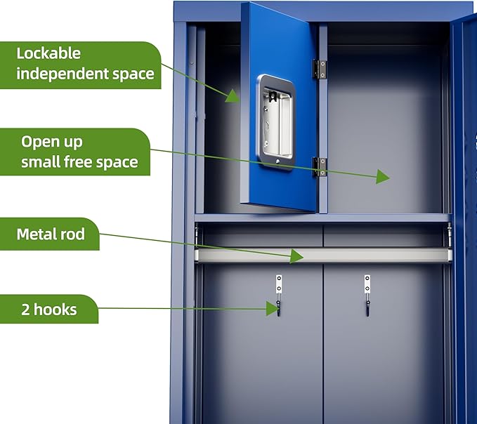 Locking Metal Lockers with Hanging Rod,1 Door Metal Storage Locker for Gym,Basketball Gym,Gymnasiums,Utility Room,Assembly Required,Blue