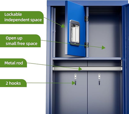 Locking Metal Lockers with Hanging Rod,1 Door Metal Storage Locker for Gym,Basketball Gym,Gymnasiums,Utility Room,Assembly Required,Blue