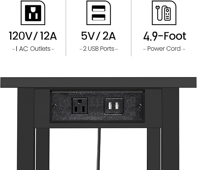 TUTOTAK 2 Tier Printer Stand, Rolling Printer Cart with Power Outlets and USB Ports, Mobile Printer Table with Wheels, for Under Desk, Office, Home, Black PS01BK001P