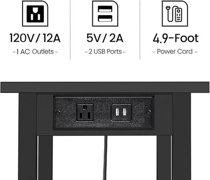 TUTOTAK 2 Tier Printer Stand, Rolling Printer Cart with Power Outlets and USB Ports, Mobile Printer Table with Wheels, for Under Desk, Office, Home, Black PS01BK001P