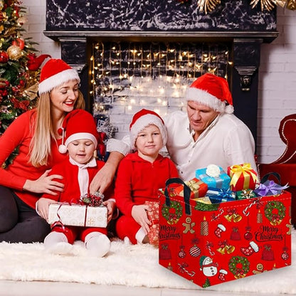 Rectangular Christmas tree Basket,Nursery Hamper,Waterproof and foldable Tree Basket Baby Storage Bin,Boy and Girls New Year decor(Red Christmas)