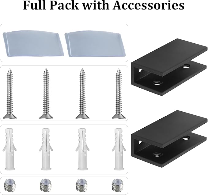 Alise Glass Shelf Brackets 2Pcs, Adjustable Shower Glass Clamps, Heavy Duty Clamp Holder, SUS304 Stainless Steel Brackets for 8-12mm Shelves, Matte Black